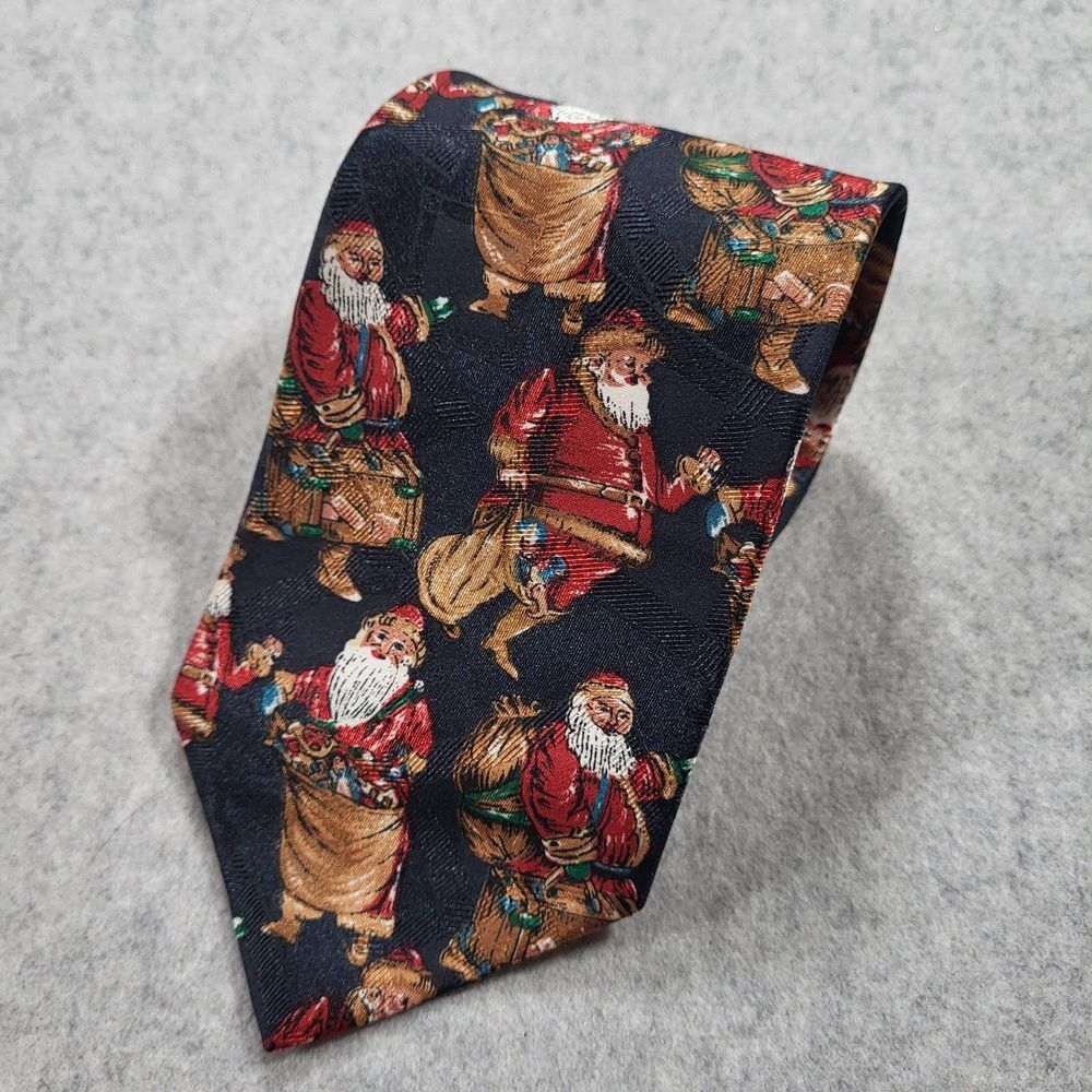 Camden Court Santa St Nick‎ Mens Neck Tie Navy Blue Approx 57"x3.5" Made in USA